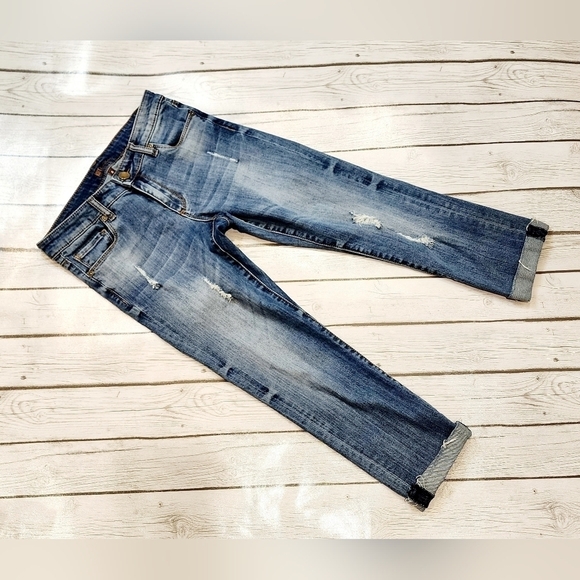 KUT from The Kloth Raw Hem Distressed Capri Cropped Peddle Pusher Jean Size 4 - Picture 8 of 14